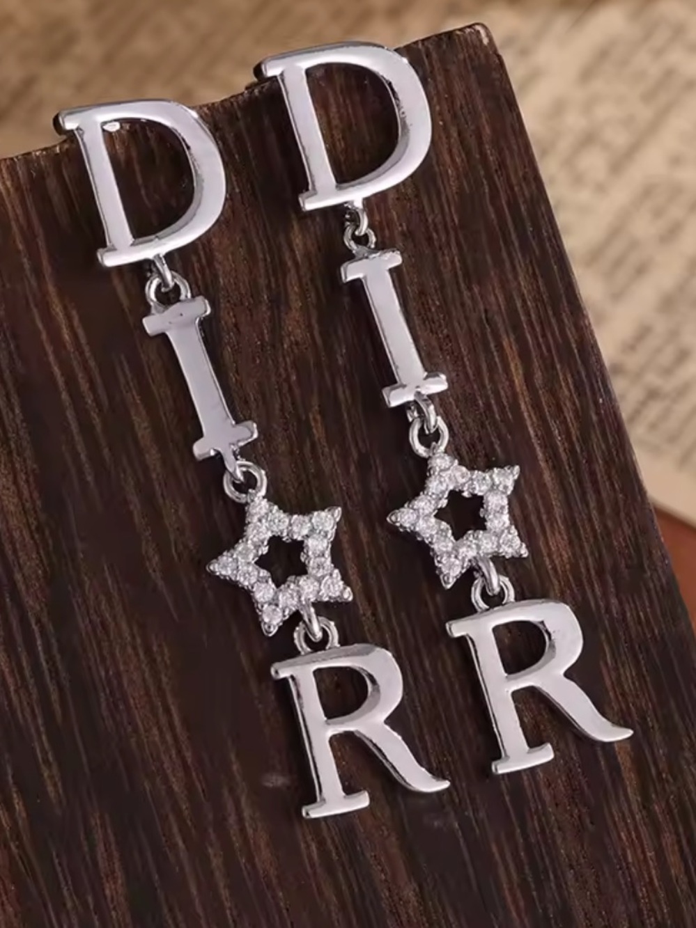 Silver Tone Fashion Drop Earrings with Star Accent - D I ⭐️ R